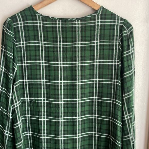 Three Dots Mason Plaid Long Sleeve Blouse Dark Green - Picture 13 of 16